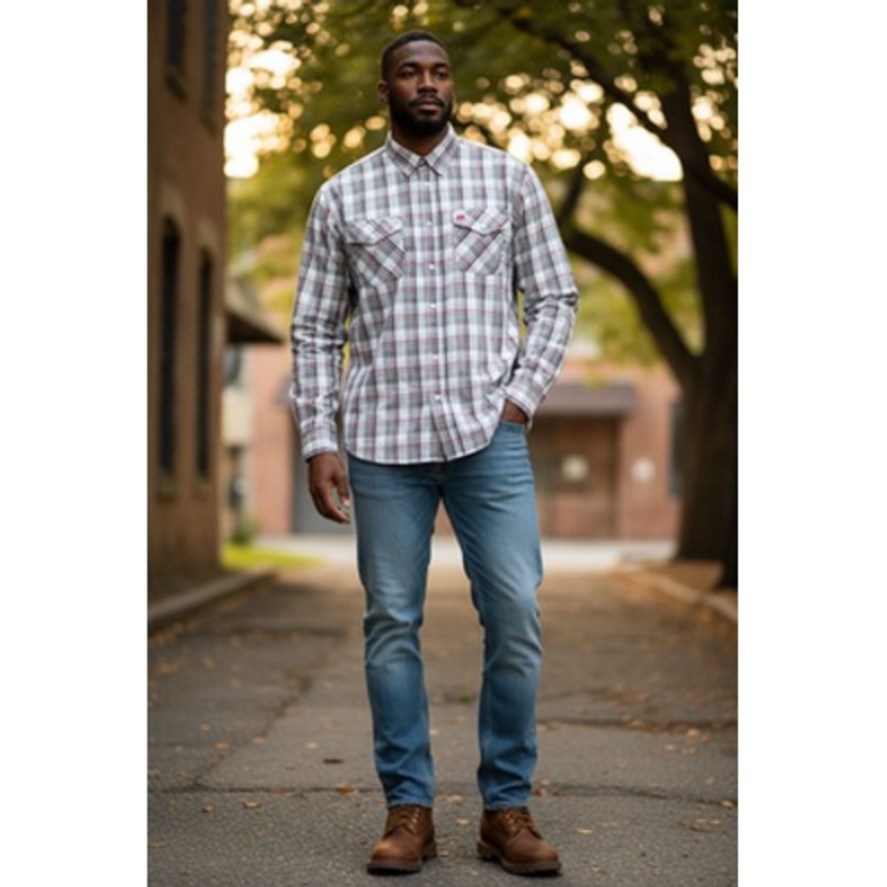 Cinch Shirt Mens Large Gray Red Plaid Button Down Long Sleeve Western Logo Rodeo